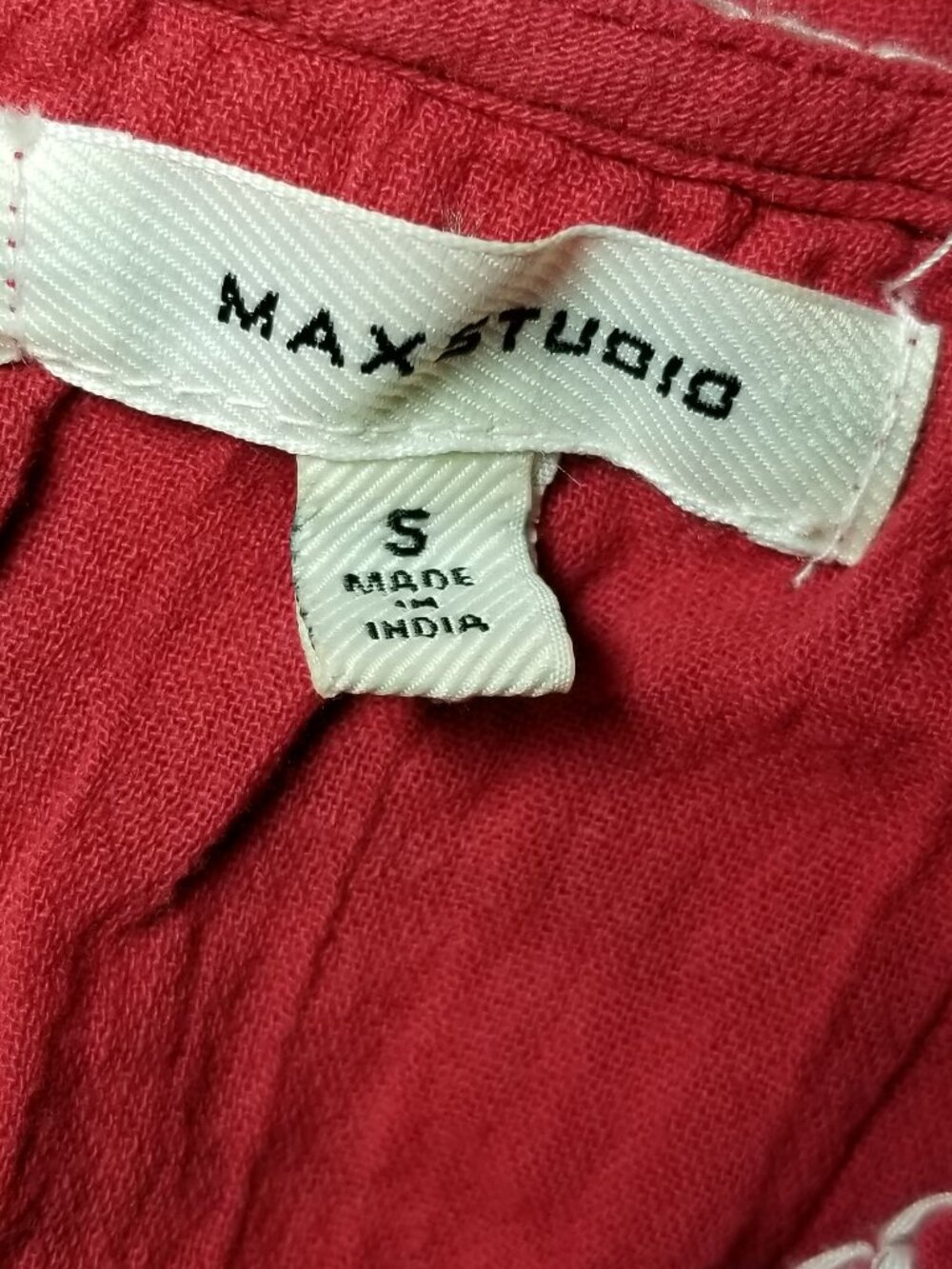 Max Studio Womens Small Red Embroidered Blouse Peasant Boho Hippie Earthy Gypsy - Picture 8 of 9